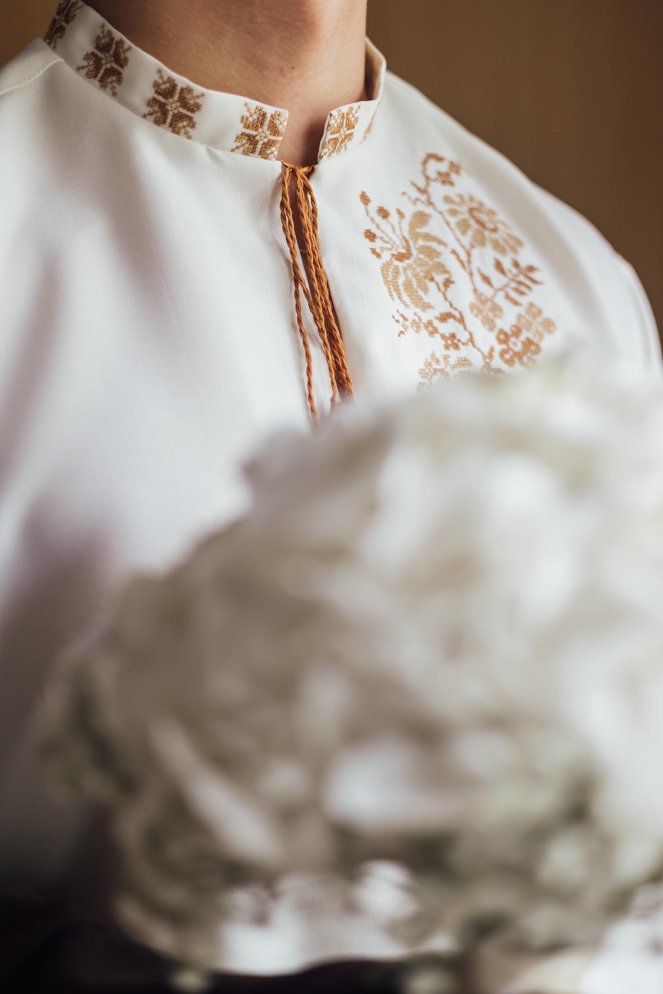 Large editorial shot of embroidered linen garment
